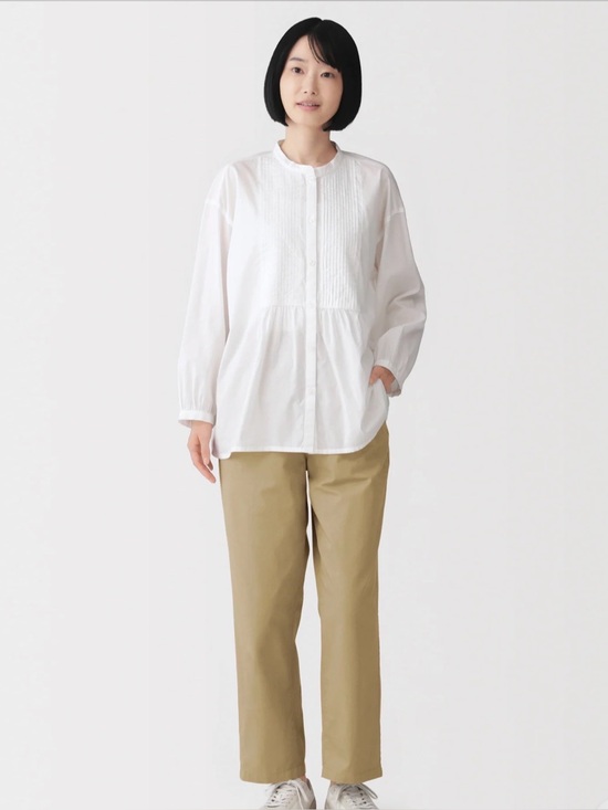Muji Pants - Muji Women's Washed Cotton Easy Tapered Trouser in Khaki